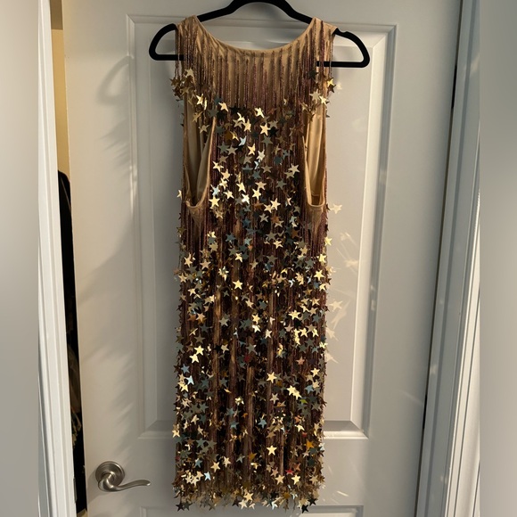 Nasty Gal Gold/Bronze Beaded Tassel Stars straight shift HTF SOLD OUT dress TTS - Picture 3 of 6